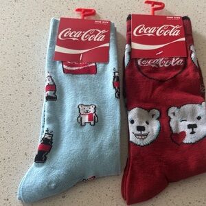 Coca Cola Men / women Red and Light Blue Bear Socks